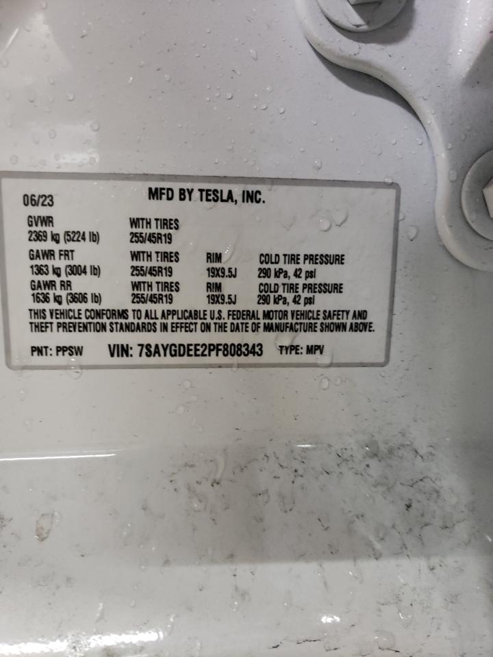 2023 TESLA MODEL Y VIN:7SAYGDEE2PF808343