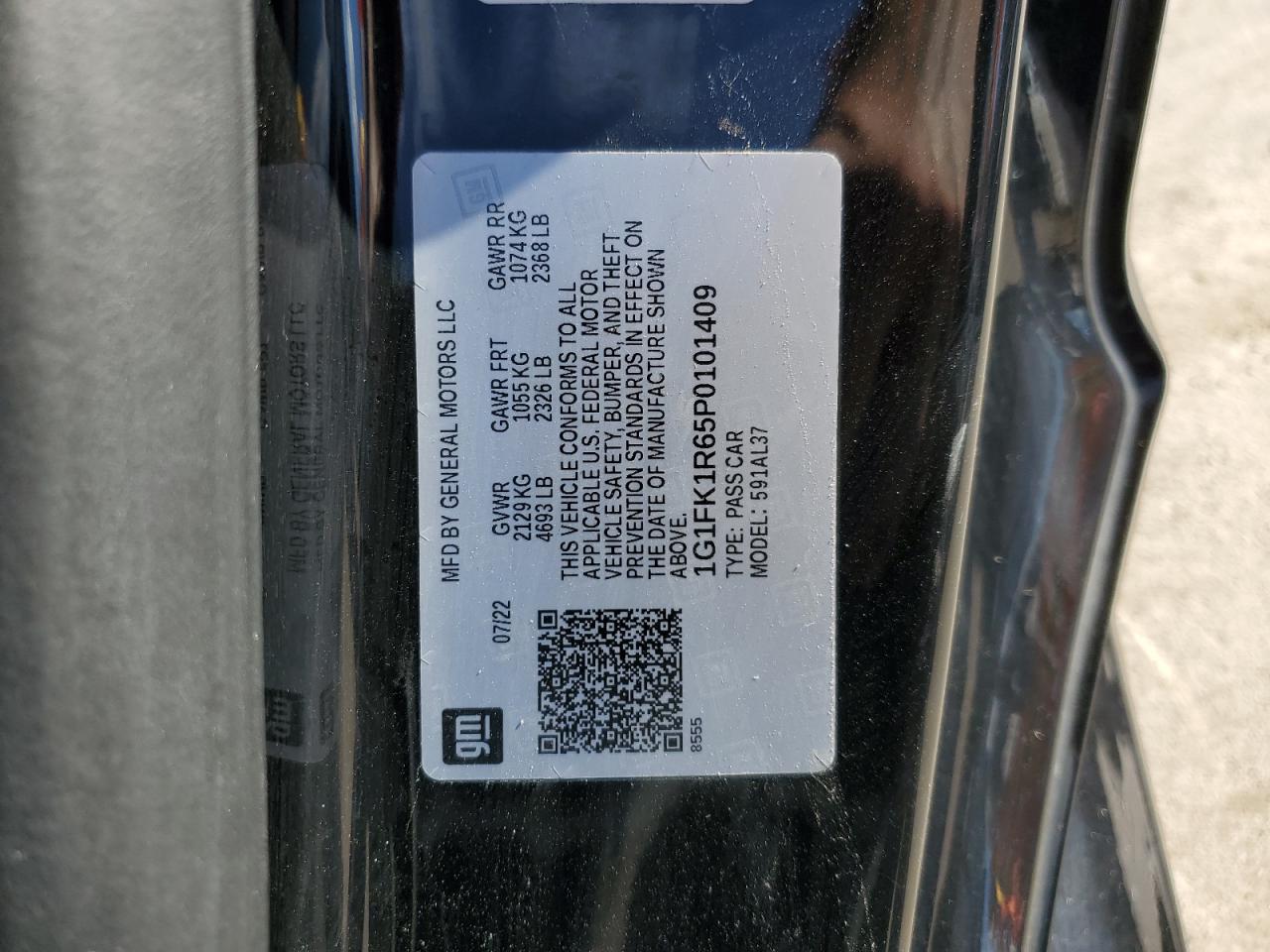 2023 CHEVROLET CAMARO ZL1 VIN:1G1FK1R65P0101409