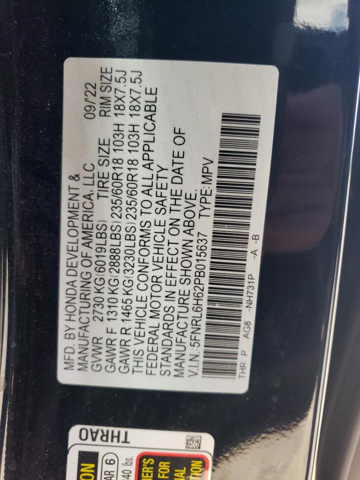 2023 HONDA ODYSSEY EXL VIN:5FNRL6H62PB015637
