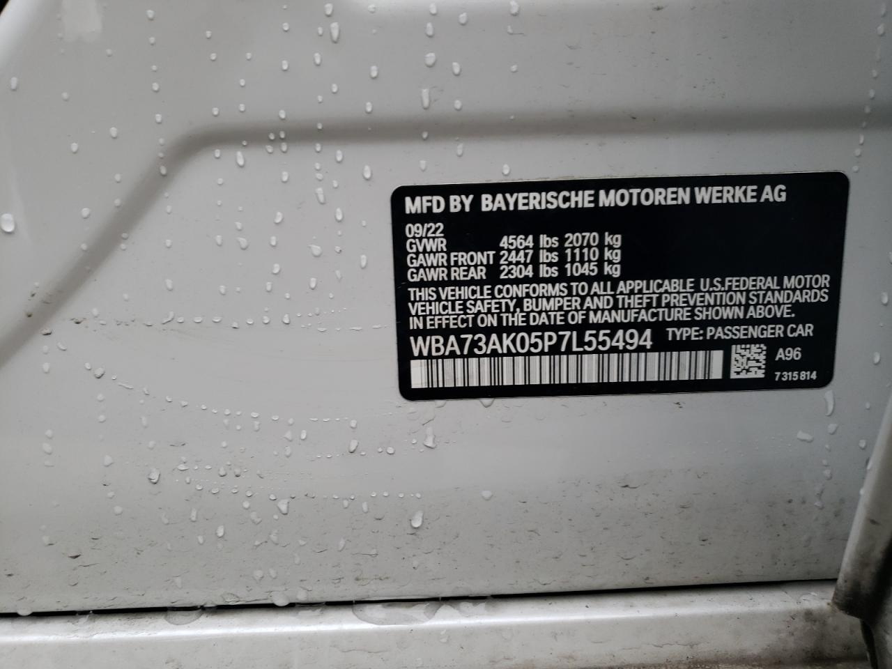 2023 BMW 228XI VIN:WBA73AK05P7L55494