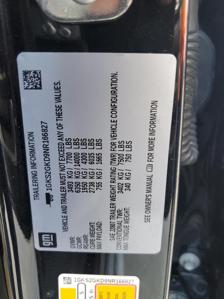 2022 GMC YUKON XL K1500 SLT VIN:1GKS2GKD9NR166827