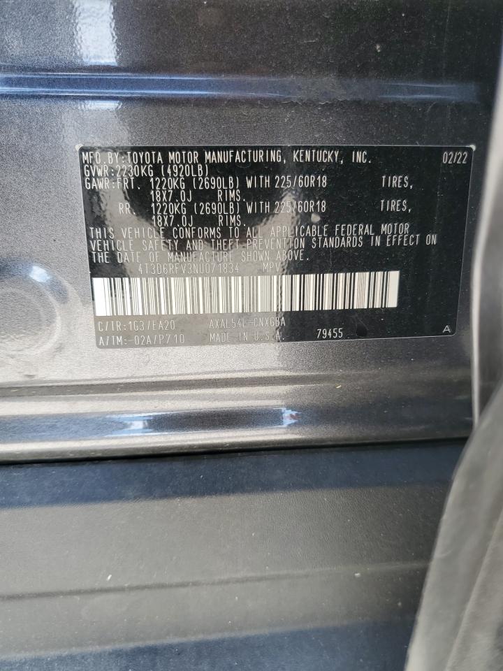 2022 TOYOTA RAV4 LIMITED VIN:4T3D6RFV3NU071834