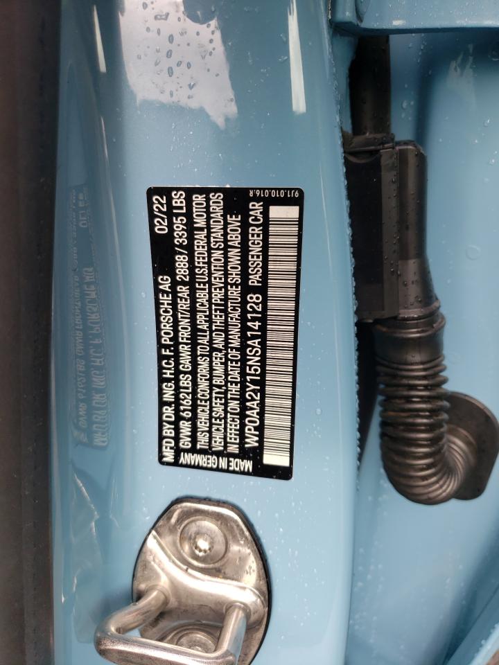 2022 PORSCHE TAYCAN VIN:WP0AA2Y15NSA14128