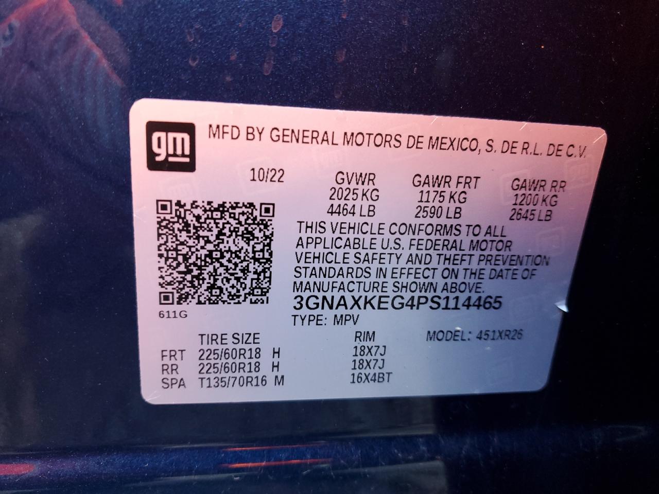 2023 CHEVROLET EQUINOX LT VIN:3GNAXKEG4PS114465