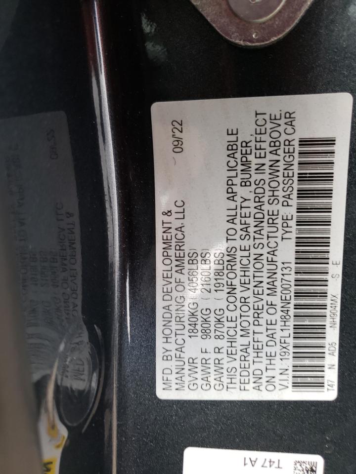 2022 HONDA CIVIC SPORT TOURING VIN:19XFL1H84NE007131