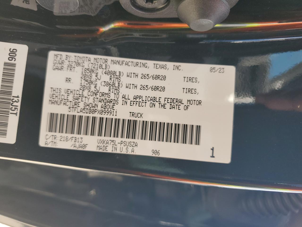 2023 TOYOTA TUNDRA CREWMAX SR VIN:5TFLA5DB0PX099911