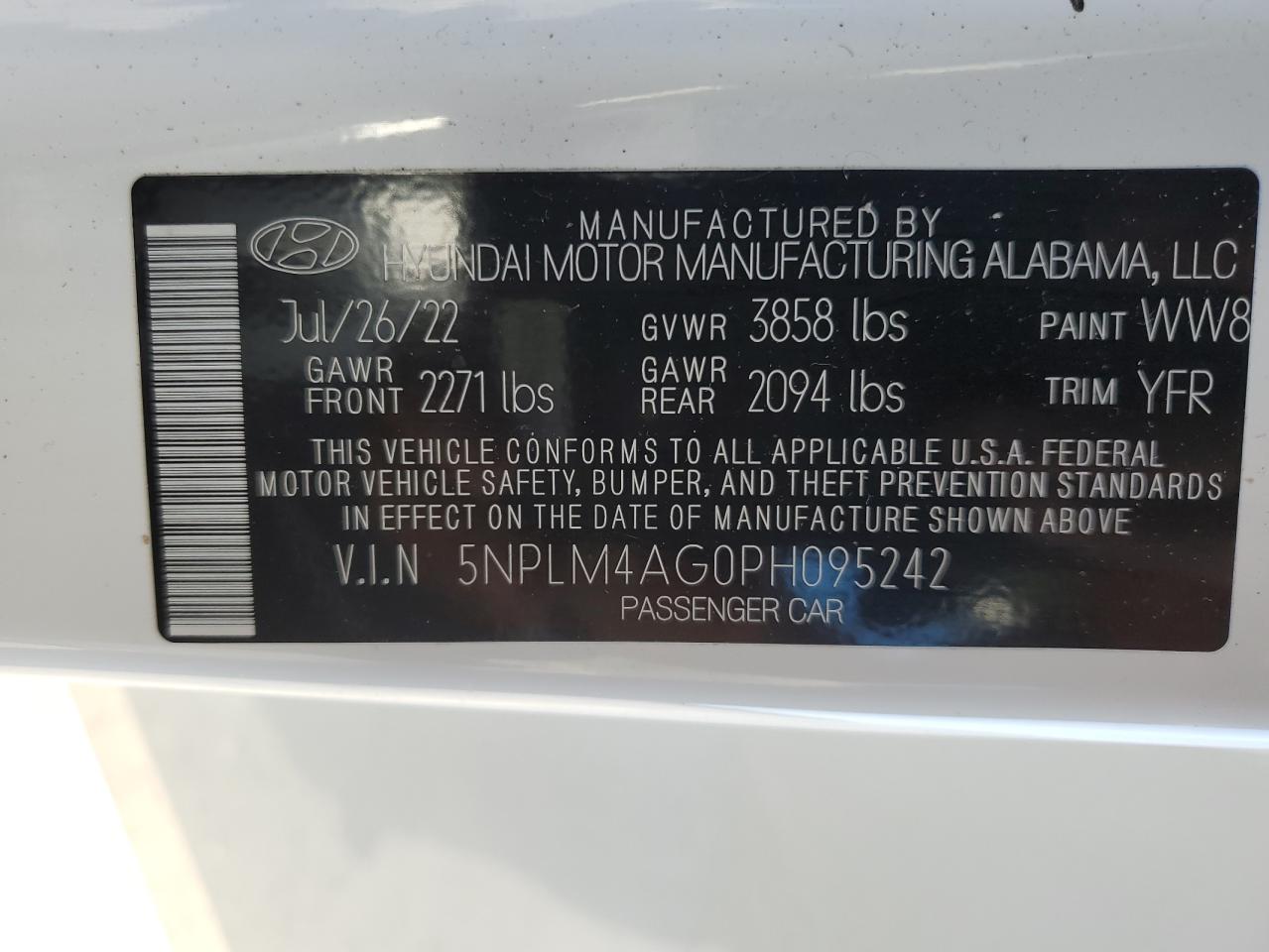 2023 HYUNDAI ELANTRA SEL VIN:5NPLM4AG0PH095242