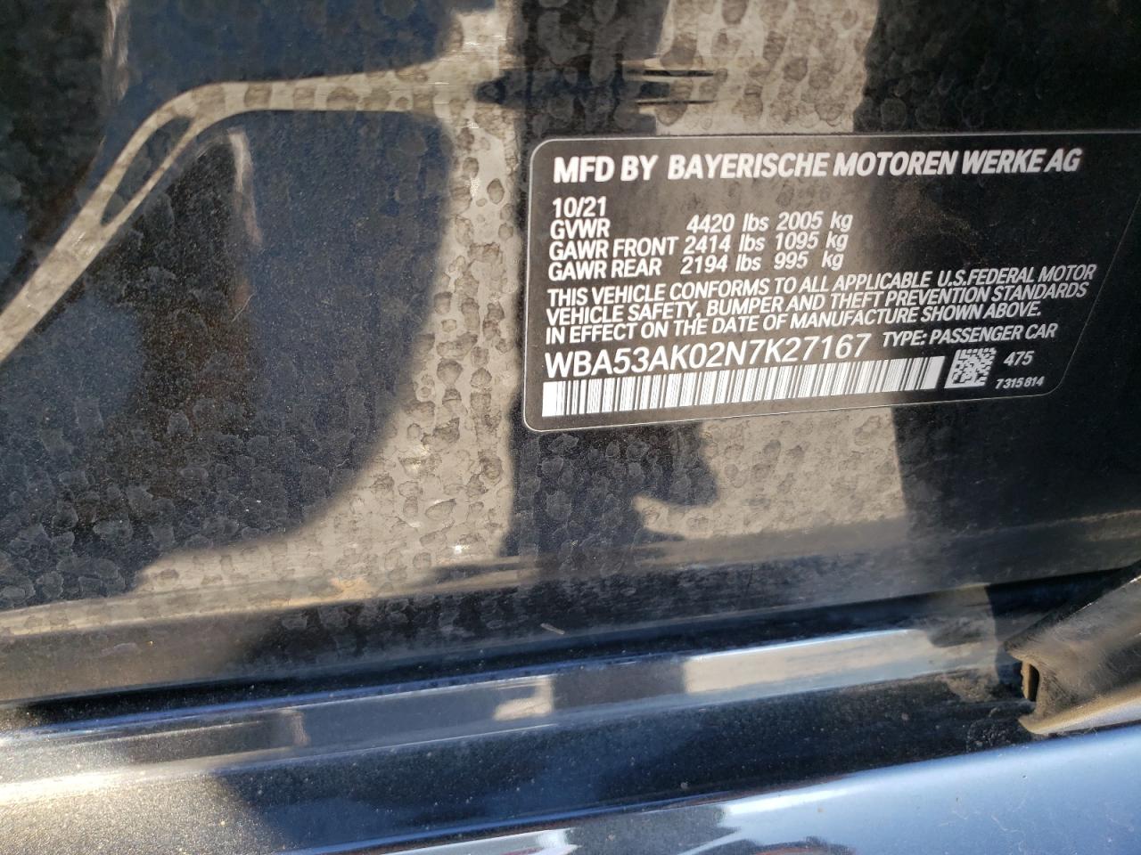 2022 BMW 228I VIN:WBA53AK02N7K27167