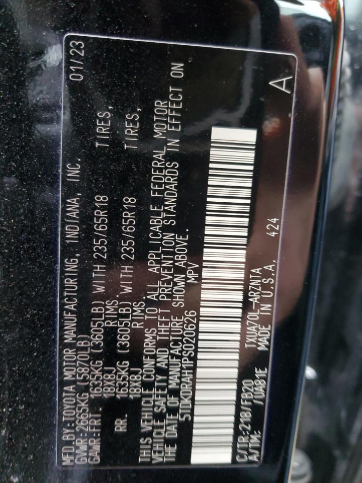 2023 TOYOTA HIGHLANDER L VIN:5TDKDRAH1PS020626