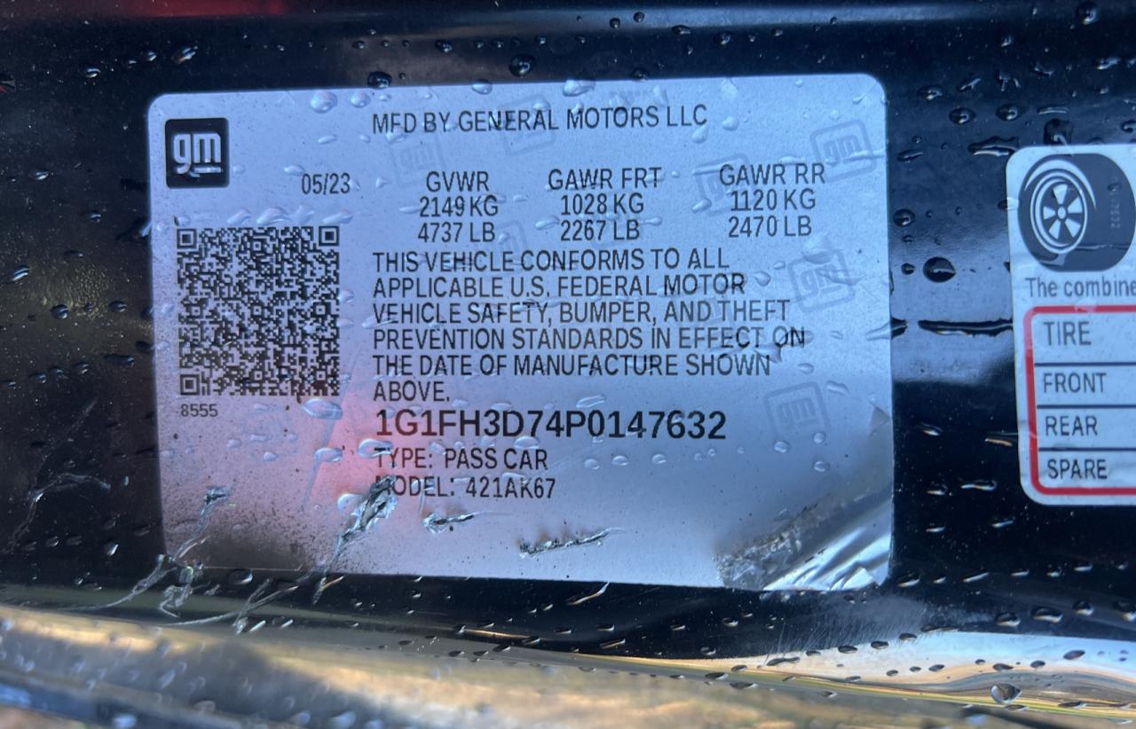 2023 CHEVROLET CAMARO SS VIN:1G1FH3D74P0147632