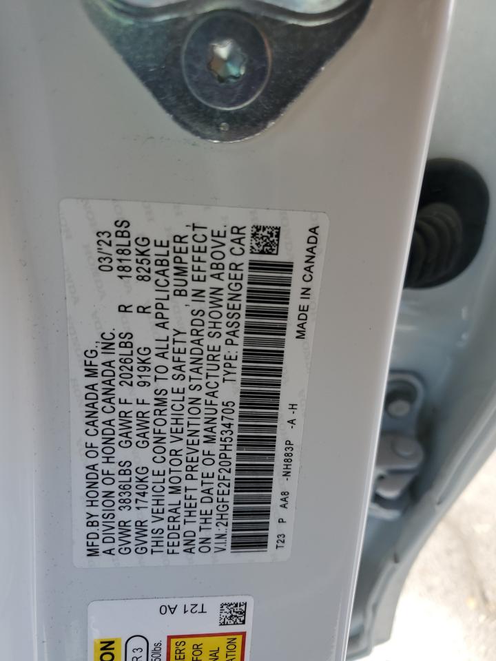 2023 HONDA CIVIC LX VIN:2HGFE2F20PH534705