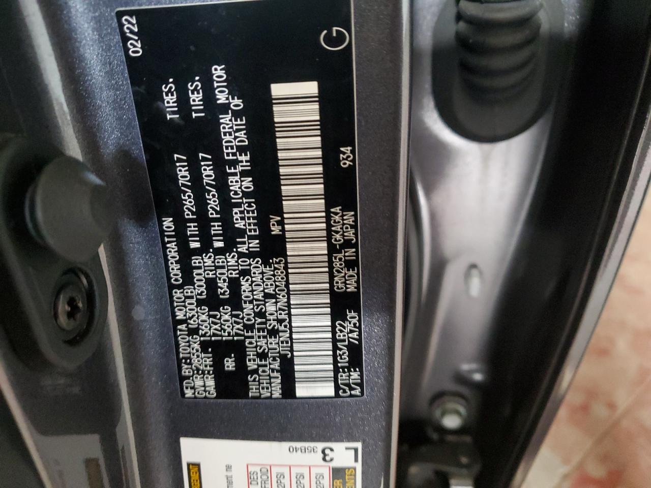 2022 TOYOTA 4RUNNER SR5/SR5 PREMIUM VIN:JTENU5JR7N6048843