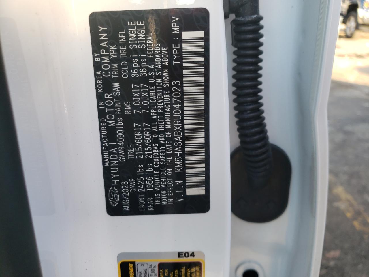 2024 HYUNDAI KONA SE VIN:KM8HA3ABXRU047023