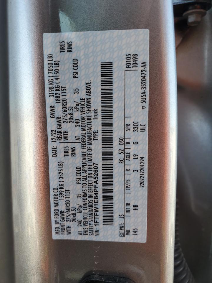 2023 FORD F150 SUPERCREW VIN:1FTFW1E84PFA52607