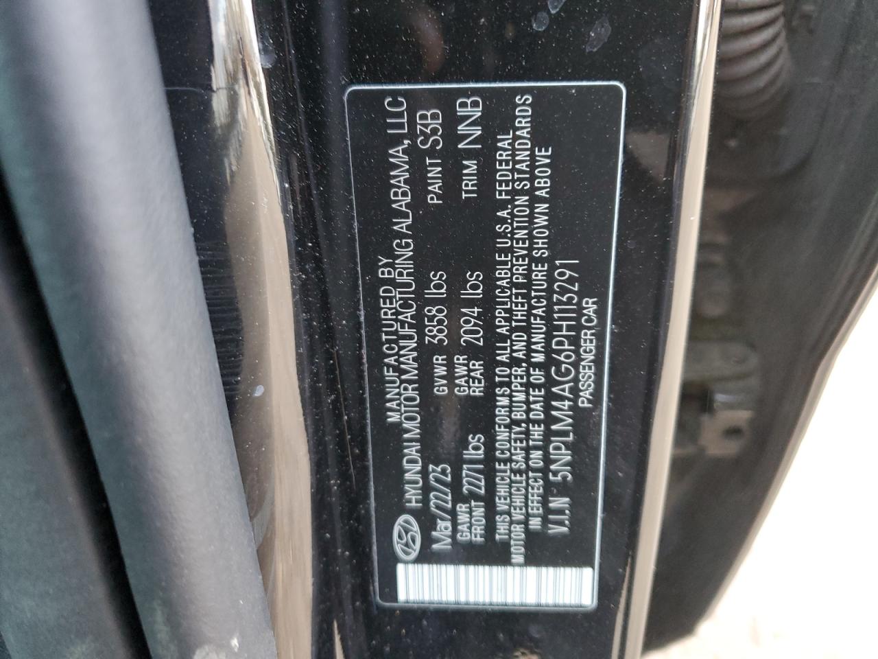 2023 HYUNDAI ELANTRA SEL VIN:5NPLM4AG6PH113291
