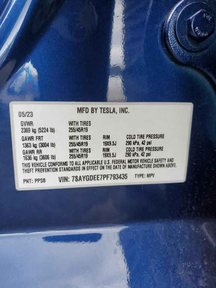 2023 TESLA MODEL Y VIN:7SAYGDEE7PF793435