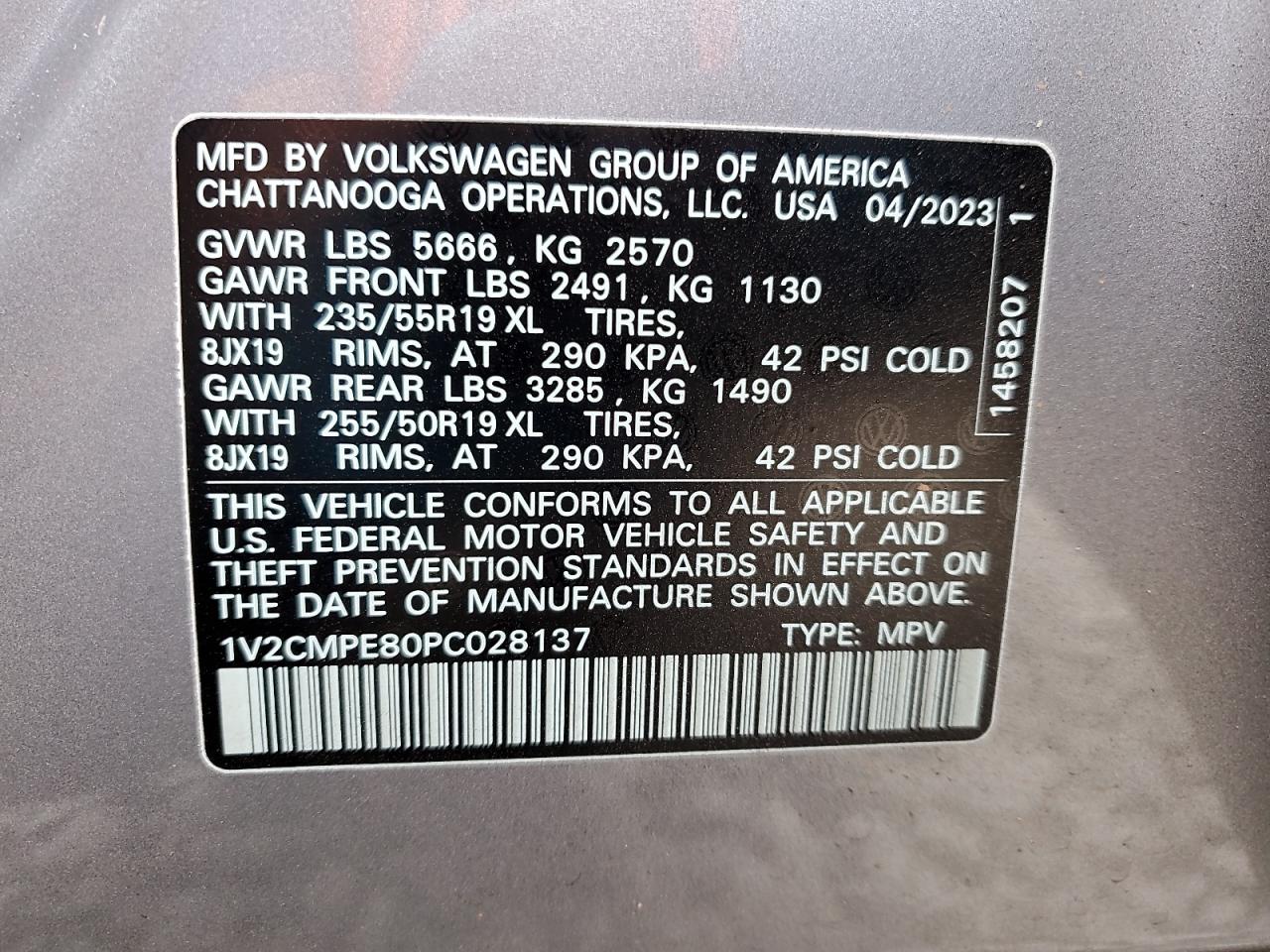 2023 VOLKSWAGEN ID.4 PRO VIN:1V2CMPE80PC028137