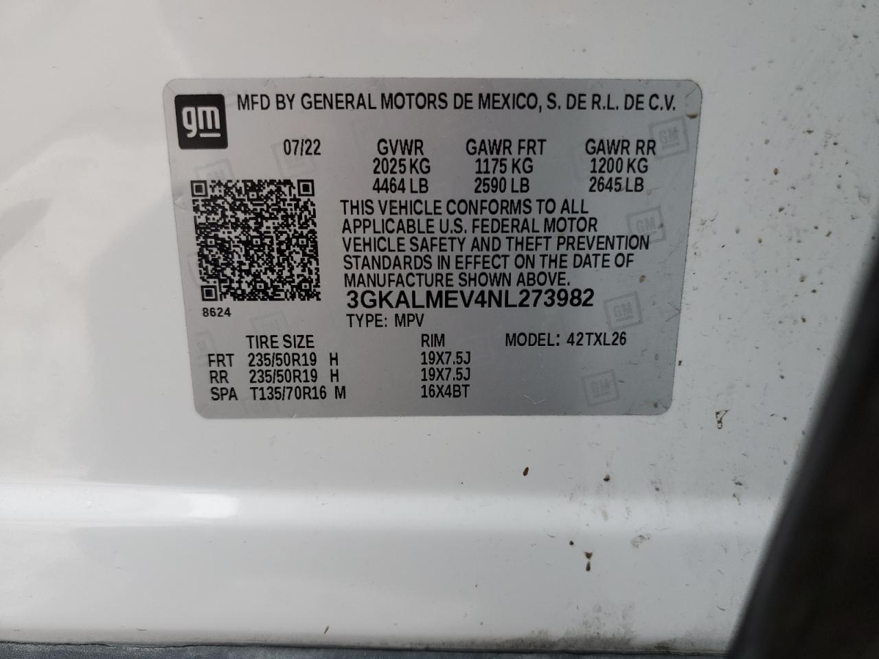 2022 GMC TERRAIN SLE VIN:3GKALMEV4NL273982