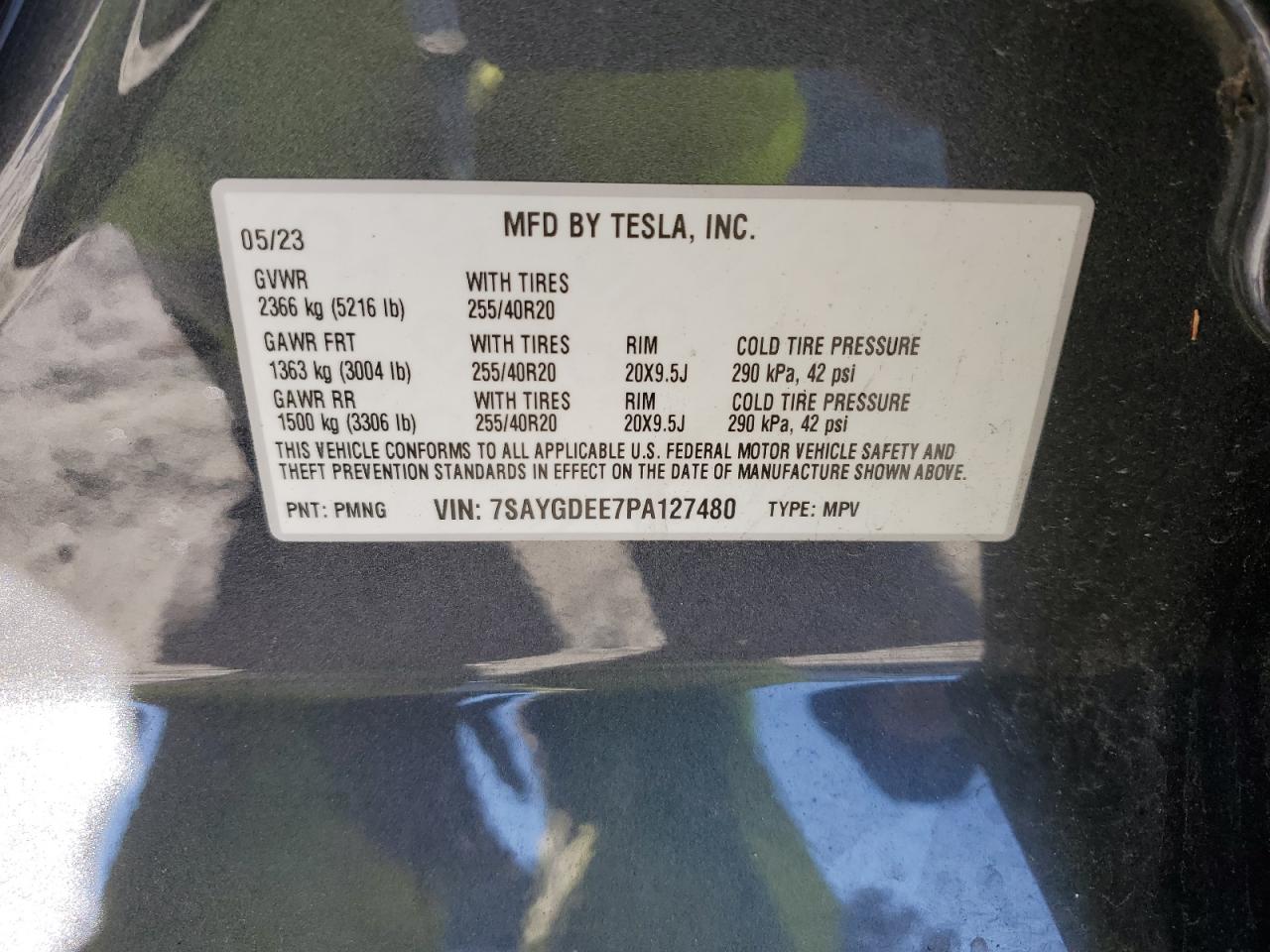 2023 TESLA MODEL Y VIN:7SAYGDEE7PA127480