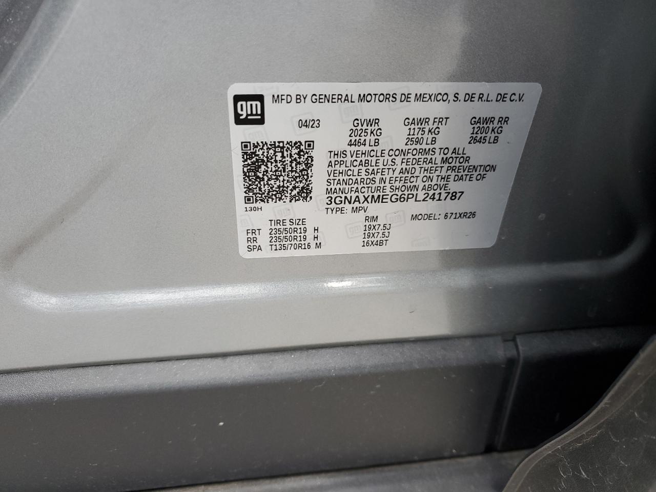 2023 CHEVROLET EQUINOX RS VIN:3GNAXMEG6PL241787