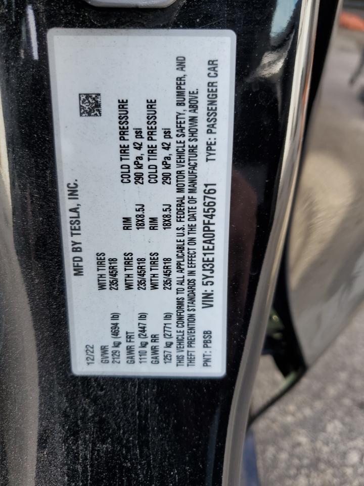 2023 TESLA MODEL 3 VIN:5YJ3E1EA0PF456761