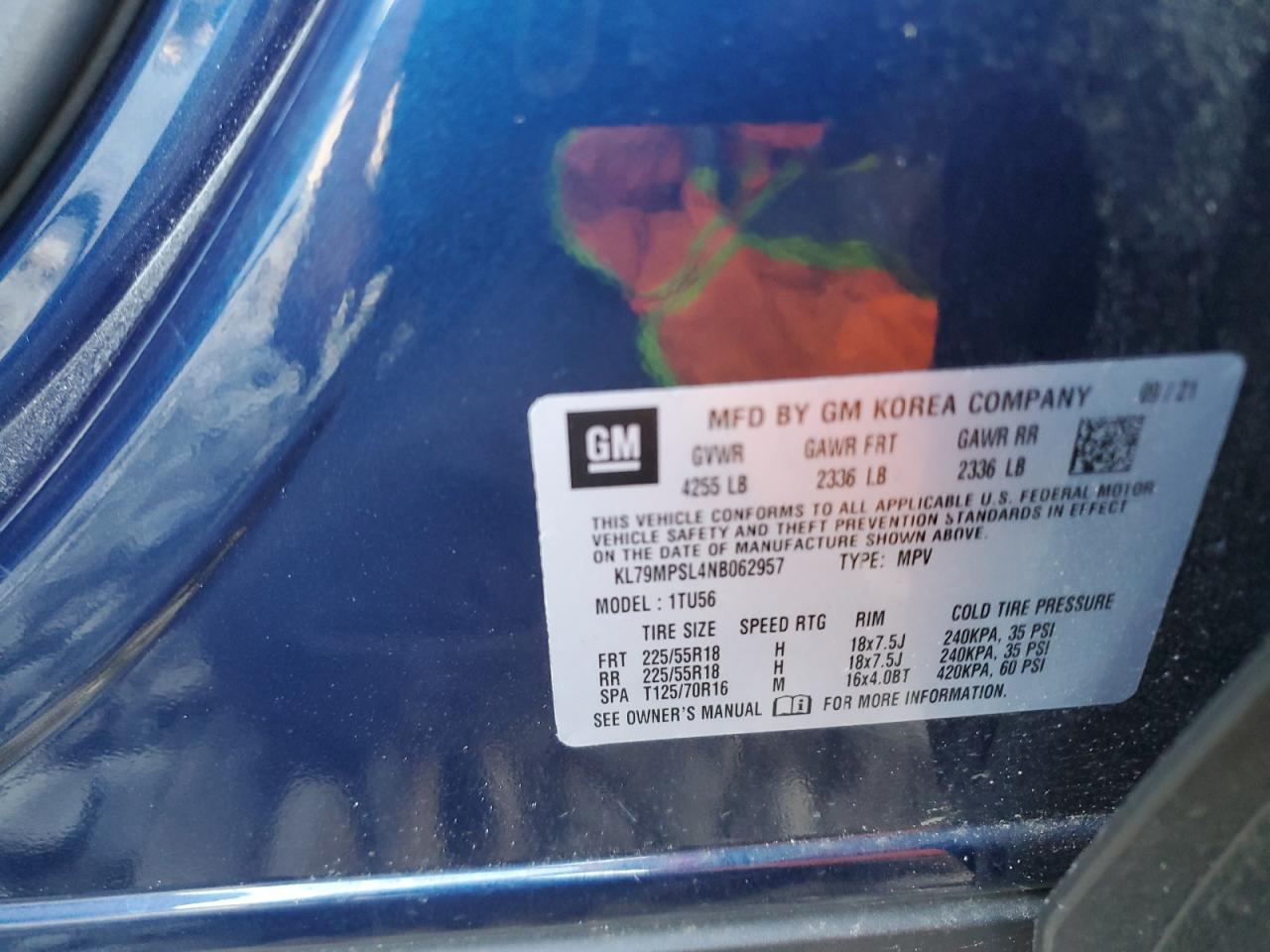 2022 CHEVROLET TRAILBLAZER LT VIN:KL79MPSL4NB062957