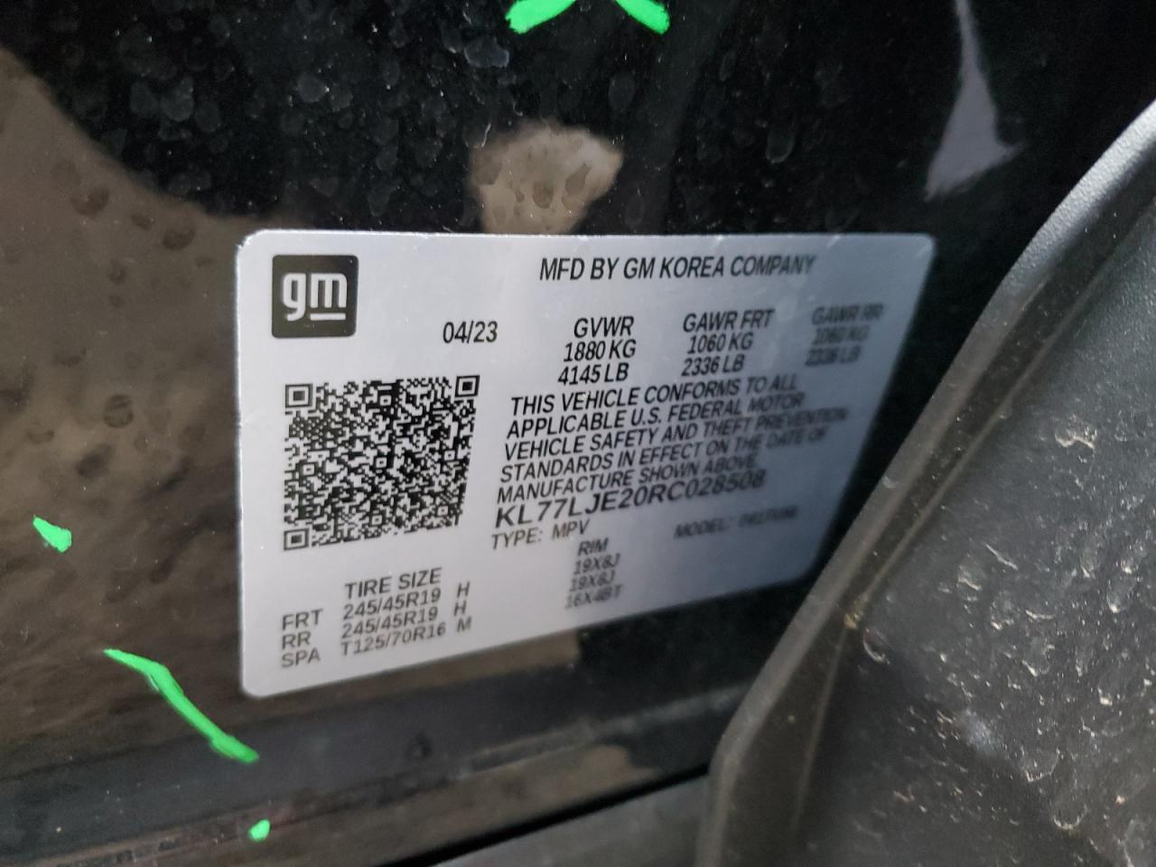 2024 CHEVROLET TRAX 2RS VIN:KL77LJE20RC028508