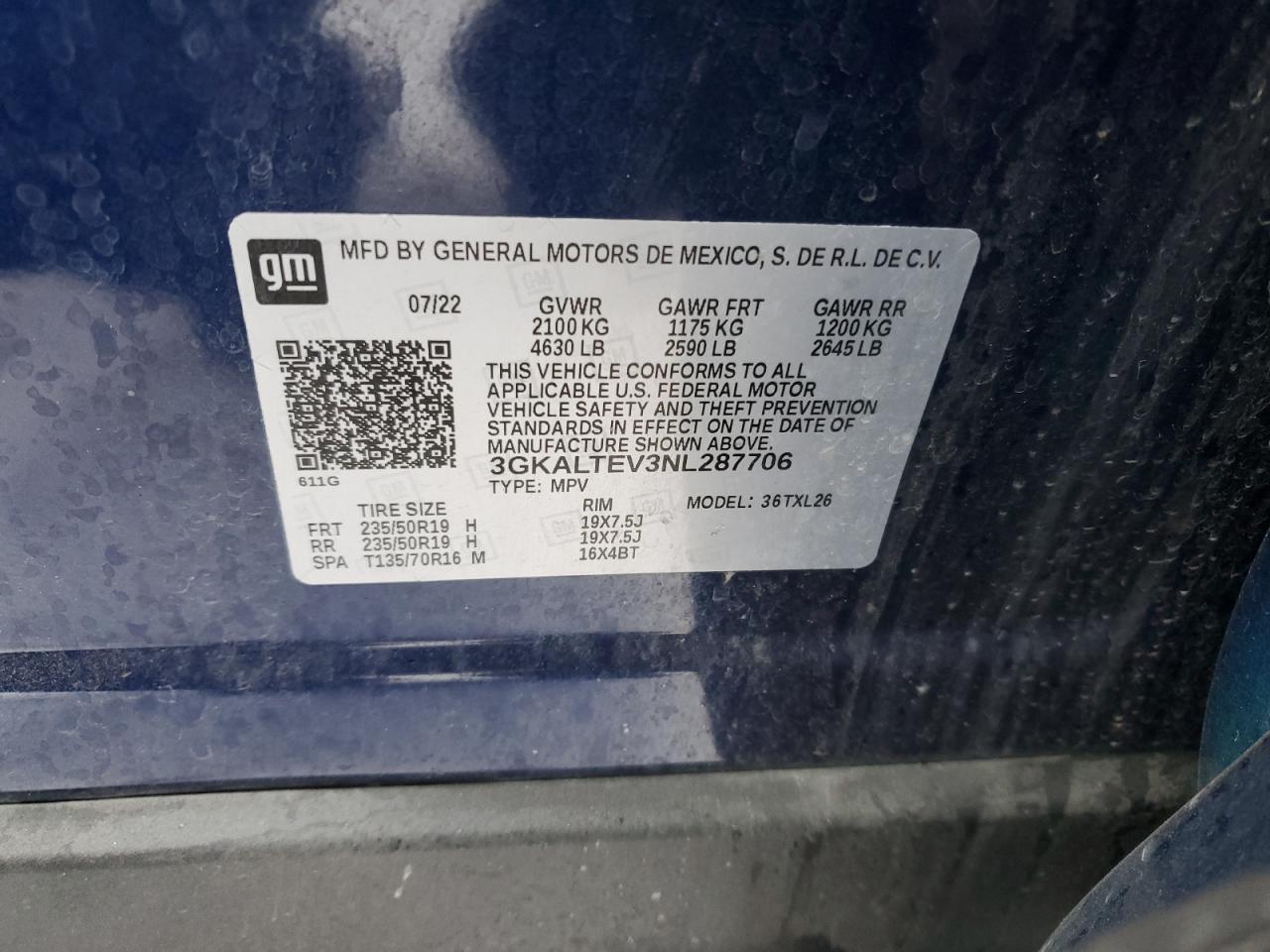 2022 GMC TERRAIN SLE VIN:3GKALTEV3NL287706