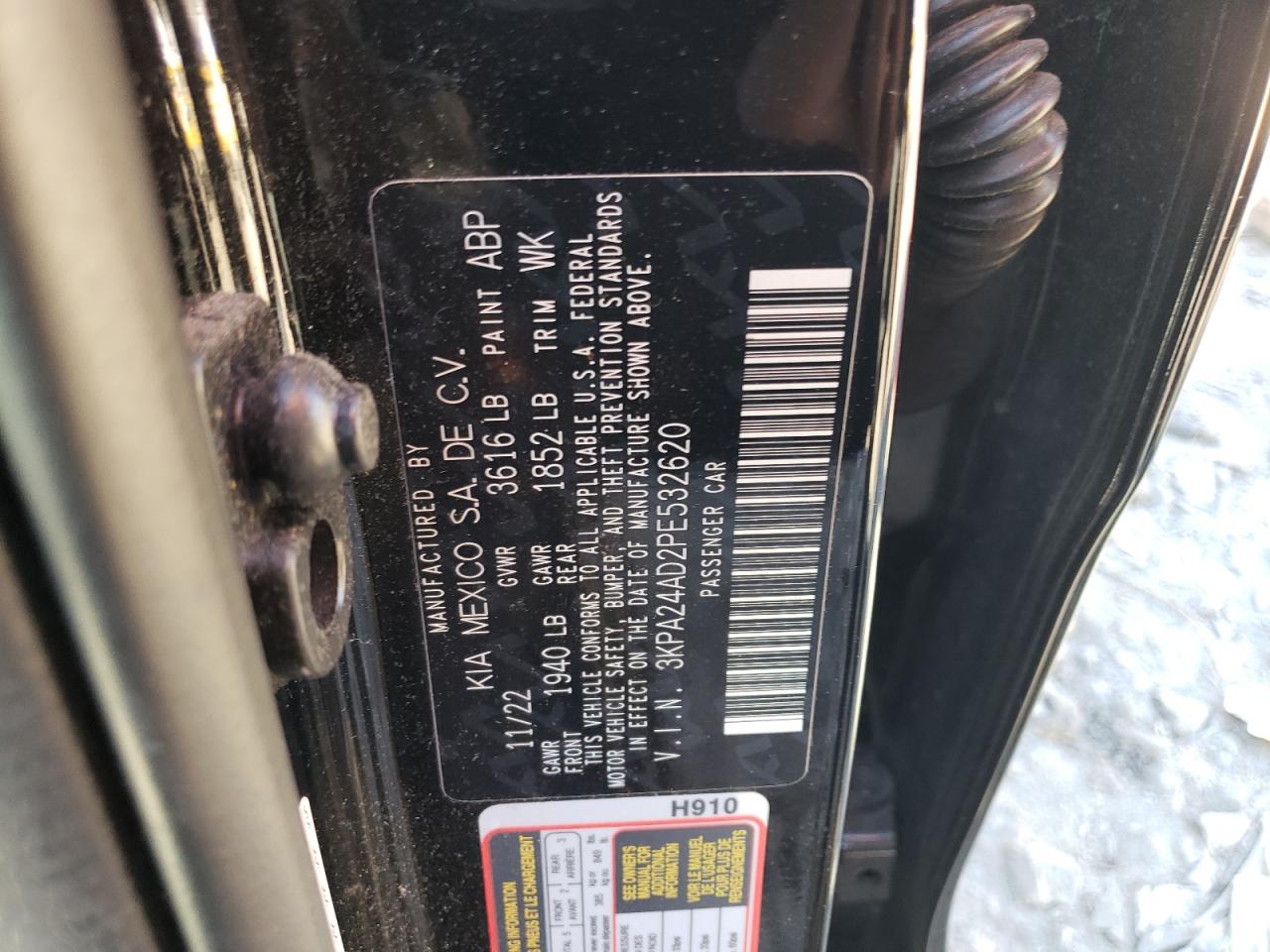 2023 KIA RIO LX VIN:3KPA24AD2PE532620