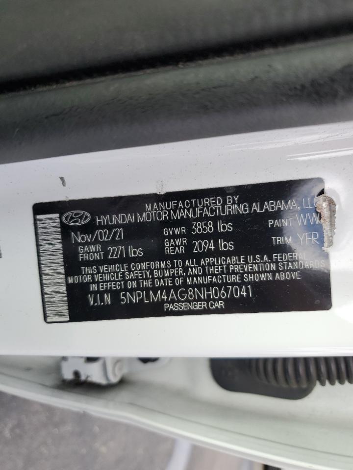 2022 HYUNDAI ELANTRA SEL VIN:5NPLM4AG8NH067041