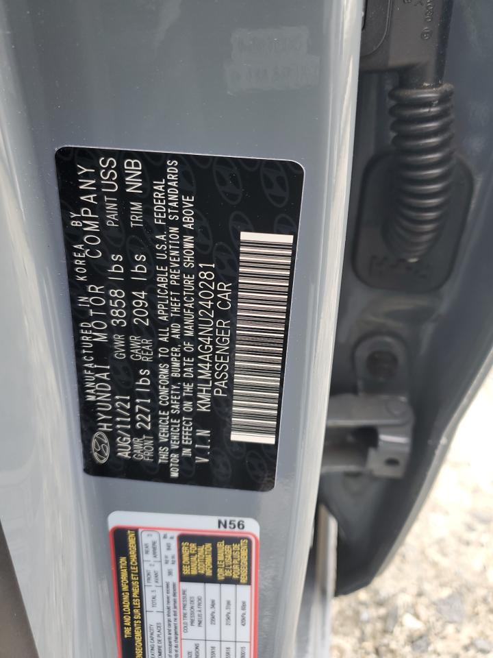 2022 HYUNDAI ELANTRA SEL VIN:KMHLM4AG4NU240281