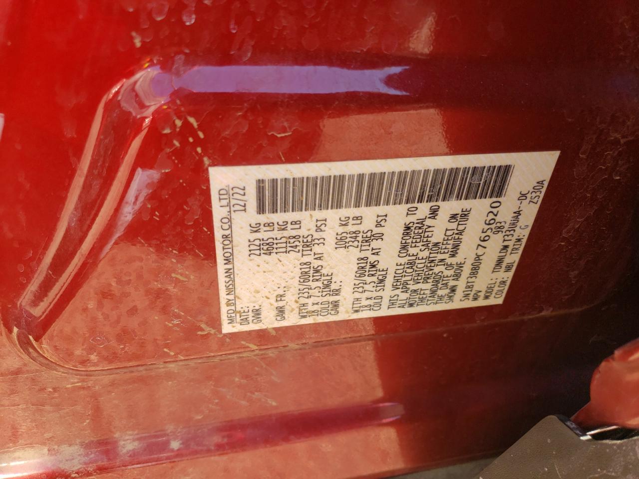 2023 NISSAN ROGUE SV VIN:5N1BT3BB0PC765620