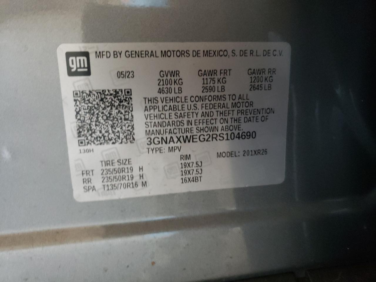 2024 CHEVROLET EQUINOX RS VIN:3GNAXWEG2RS104690