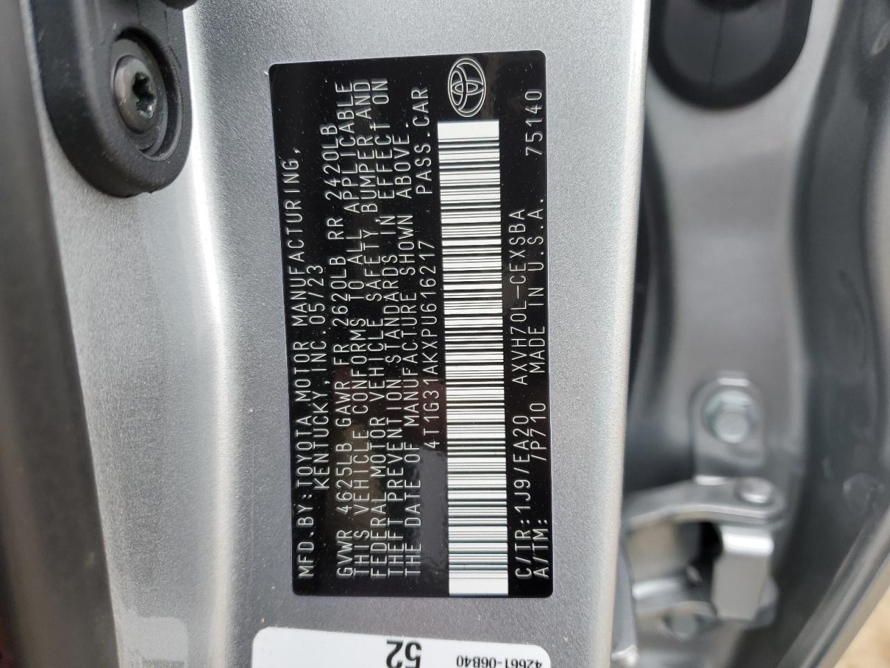 2023 TOYOTA CAMRY SE NIGHT SHADE VIN:4T1G31AKXPU616217