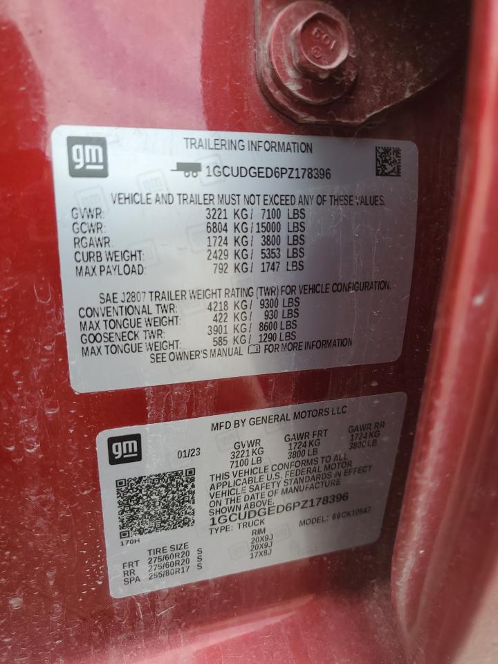 2023 CHEVROLET SILVERADO K1500 LTZ VIN:1GCUDGED6PZ178396