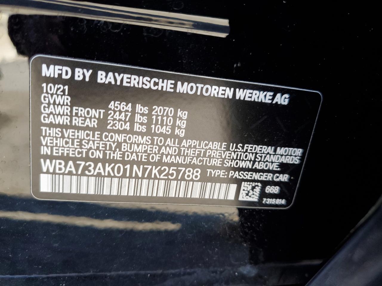 2022 BMW 228XI VIN:WBA73AK01N7K25788