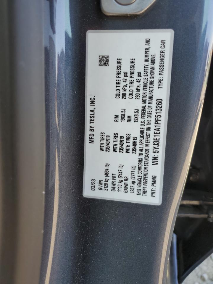 2023 TESLA MODEL 3 VIN:5YJ3E1EA1PF513260