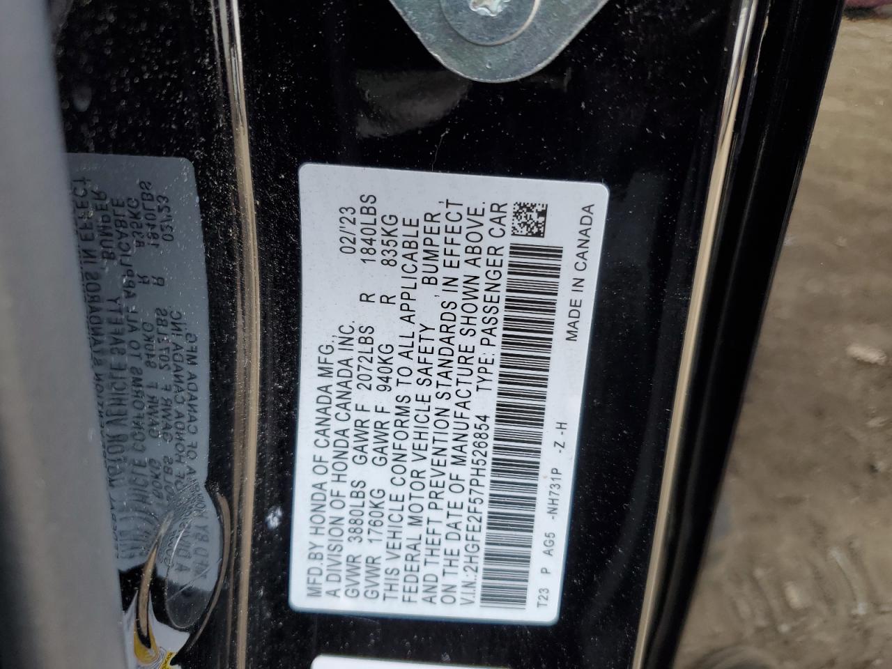 2023 HONDA CIVIC SPORT VIN:2HGFE2F57PH526854