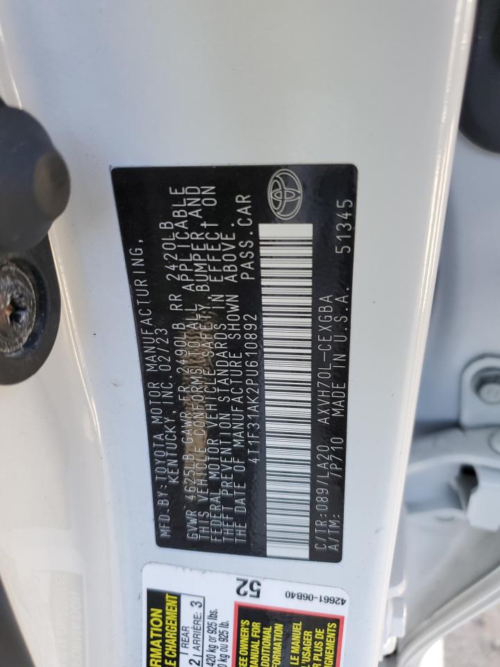 2023 TOYOTA CAMRY XLE VIN:4T1F31AK2PU610892