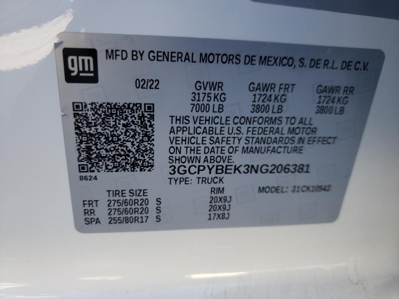 2022 CHEVROLET SILVERADO LTD K1500 CUSTOM VIN:3GCPYBEK3NG206381