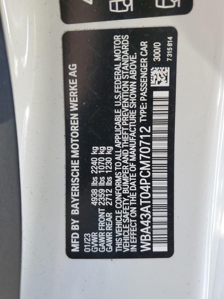 2023 BMW 430XI VIN:WBA43AT04PCM70712