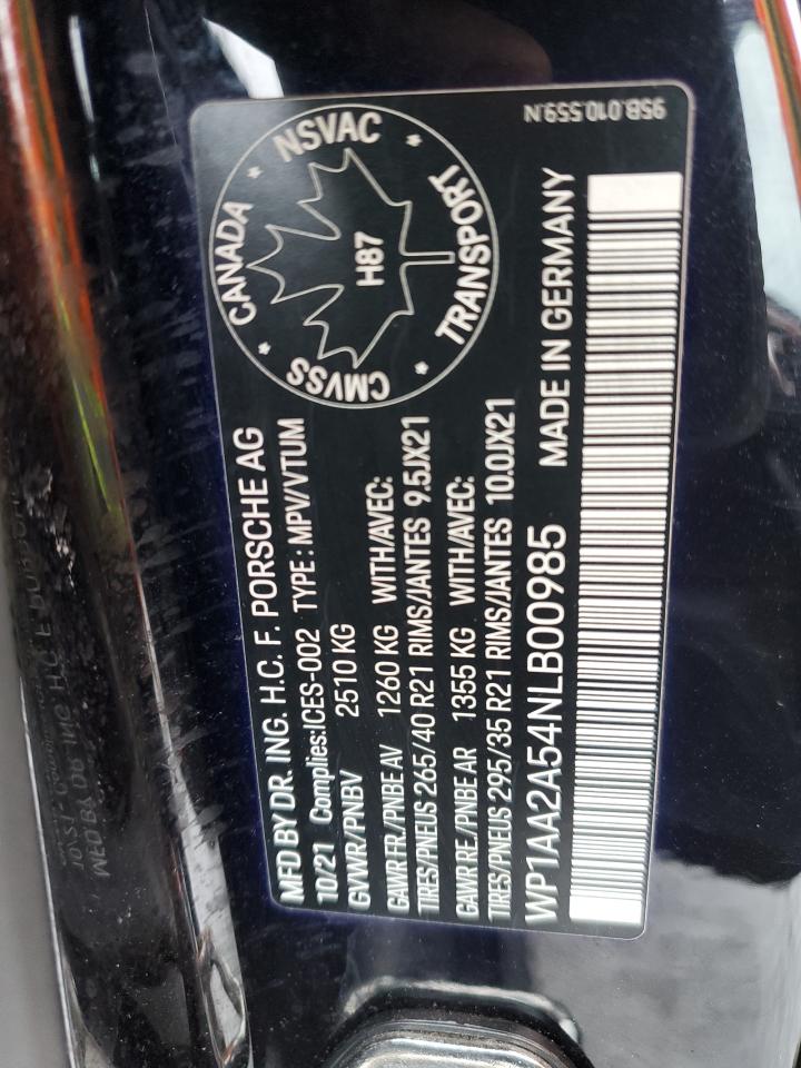 2022 PORSCHE MACAN VIN:WP1AA2A54NLB00985