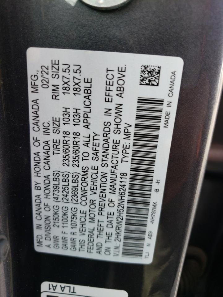 2022 HONDA CR-V EX VIN:2HKRW2H52NH624118