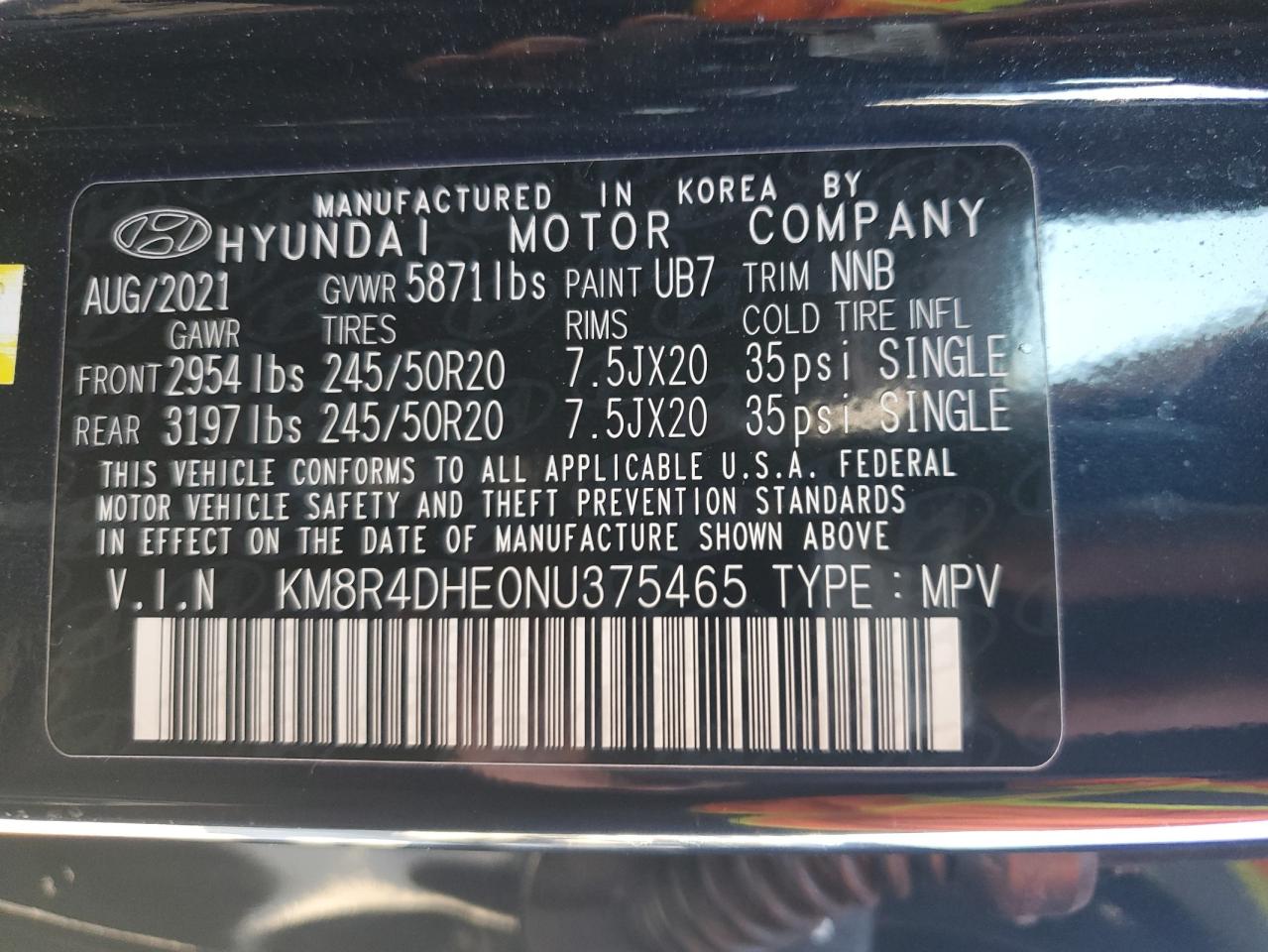 2022 HYUNDAI PALISADE SEL VIN:KM8R4DHE0NU375465