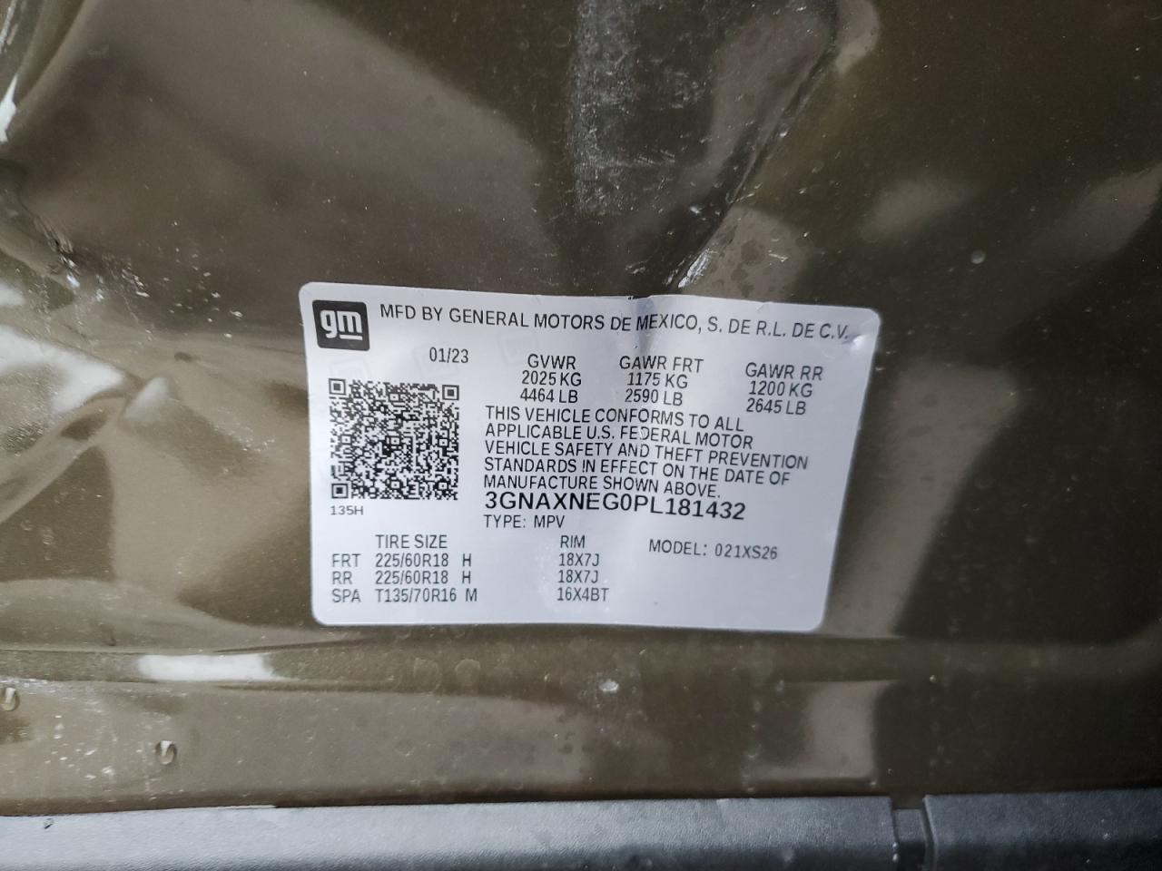 2023 CHEVROLET EQUINOX PREMIER VIN:3GNAXNEG0PL181432