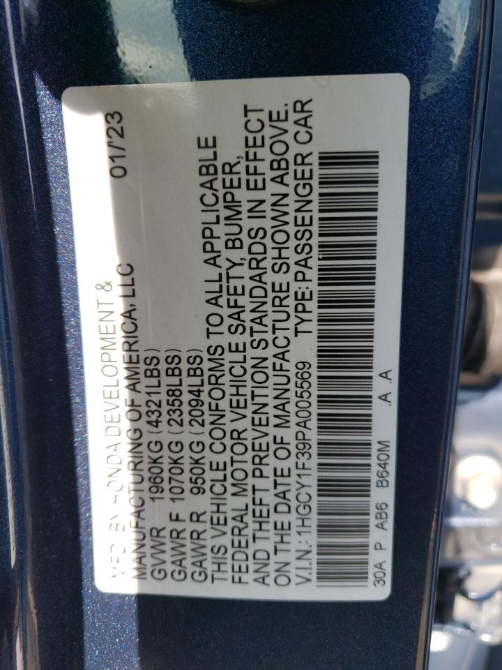 2023 HONDA ACCORD EX VIN:1HGCY1F39PA005569