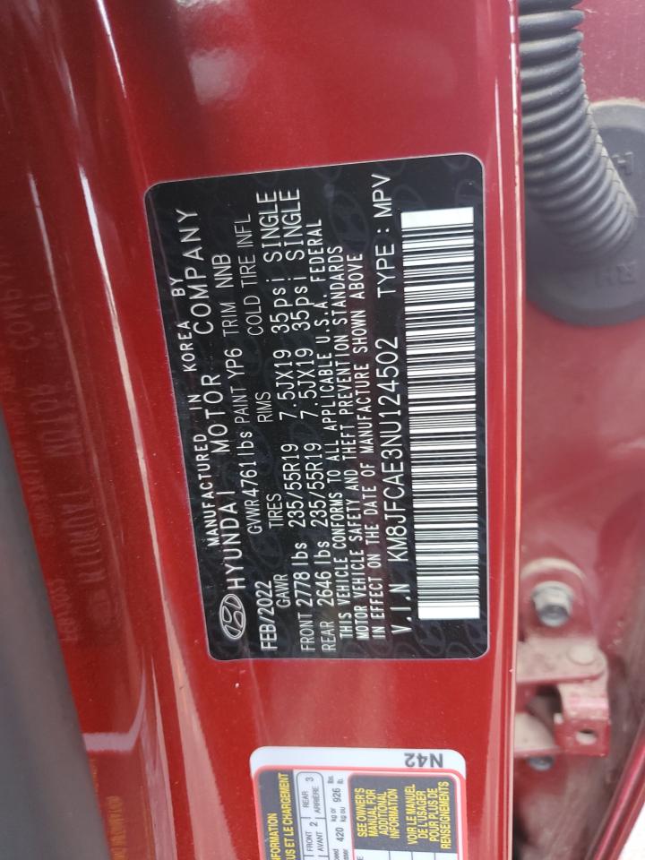 2022 HYUNDAI TUCSON N LINE VIN:KM8JFCAE3NU124502