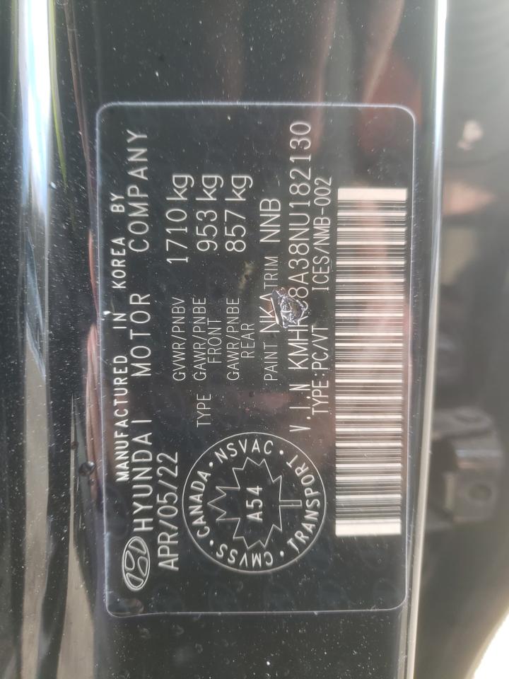 2022 HYUNDAI VENUE SEL VIN:KMHRC8A38NU182130