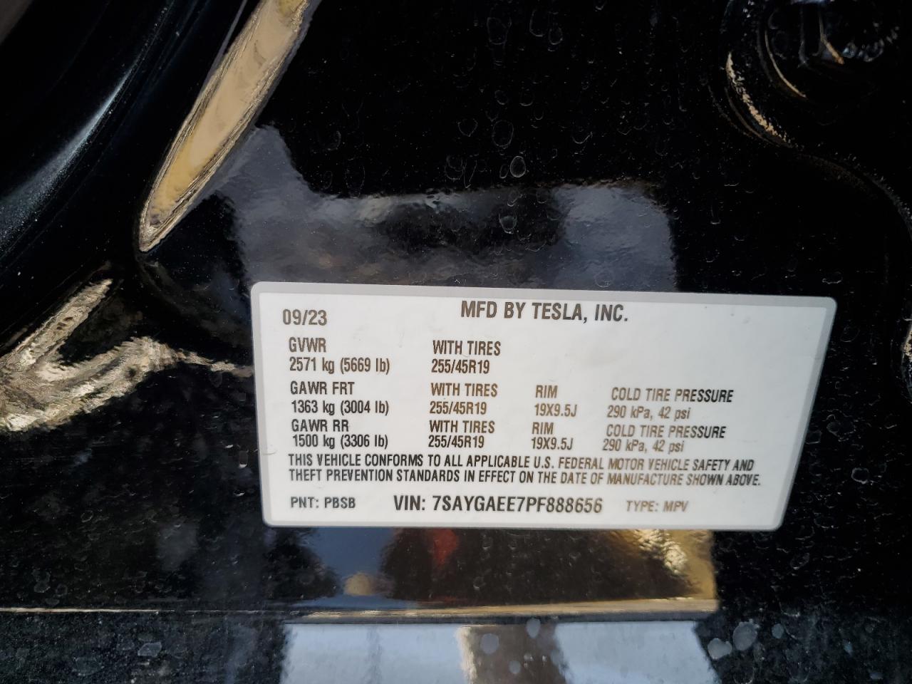 2023 TESLA MODEL Y VIN:7SAYGAEE7PF888656