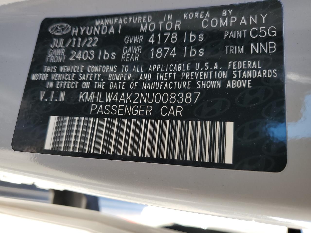 2022 HYUNDAI ELANTRA N VIN:KMHLW4AK2NU008387
